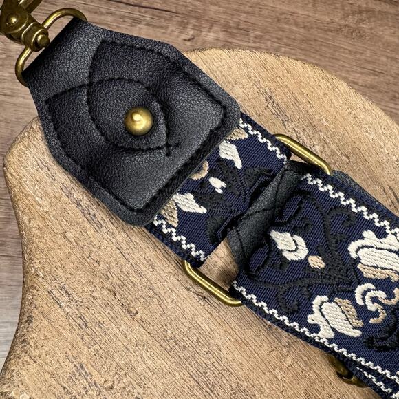 Blue Flowers Wide Purse Strap Guitar Strap Navy Bag Strap NEW FAST SHIP - Picture 6 of 6